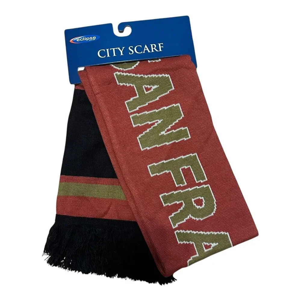San Francisco City Scarf Red Gold‎ Striped NWT Unisex Travelcore Scarf Wrap